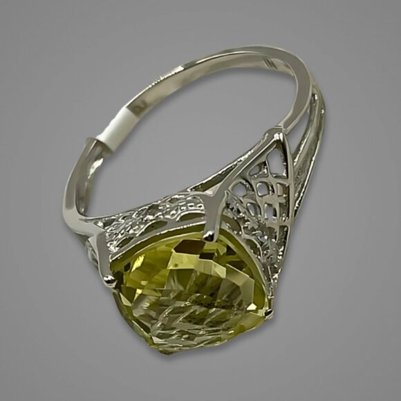 Quartz Topaz Designer Ring Checkerboard Cut Rhodium Sterling Silver Yellow 8 NWT - Picture 4 of 17